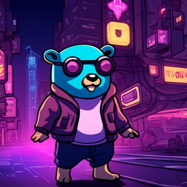 In the neon-lit streets of a cyberpunk city, Go Blue Gopher heroically navigates the digital and physical realms, safeguarding the network from futuristic threats.