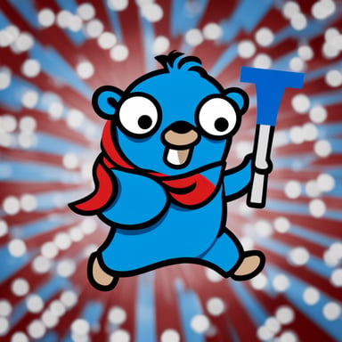Create a blue logo for the Go Blue Gopher Meetup in Amsterdam, featuring Go Blue Gopher with the 3 red X's from Amsterdam's flag.