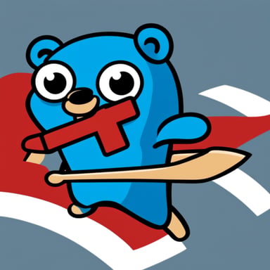 Create a blue logo for the Go Blue Gopher Meetup in Amsterdam, featuring Go Blue Gopher with the 3 red X's from Amsterdam's flag.