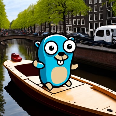 Go Blue Gopher on the boat in Amsterdam.