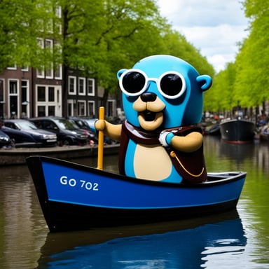 Go Blue Gopher on the boat in Amsterdam.