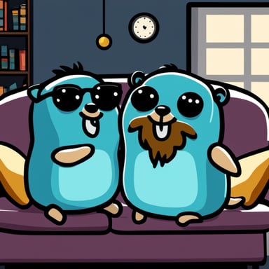 Two go blue gophers watching TV and hugging on the sofa.
