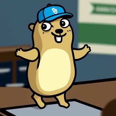 Go Blue Gopher, sporting a goatee and a bit on the heavier side, was seen wearing a peaked cap as he delivered a speech at a conference.