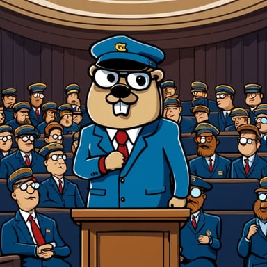 Go Blue Gopher, sporting a goatee and a bit on the heavier side, was seen wearing a peaked cap as he delivered a speech at a conference.