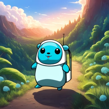 In a futuristic anime, the main character, Go Blue Gopher, embarks on a thrilling adventure through a world where technology and nature blend seamlessly.