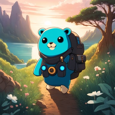 In a futuristic anime, the main character, Go Blue Gopher, embarks on a thrilling adventure through a world where technology and nature blend seamlessly.