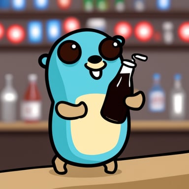 Go Blue Gopher drinking root beer.