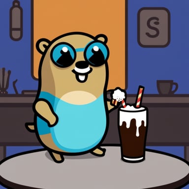 Go Blue Gopher drinking root beer.