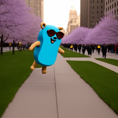 Go Blue Gopher marches in protest against dictatorship.