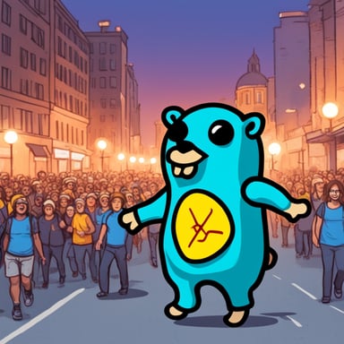 Go Blue Gopher marches in protest against dictatorship.