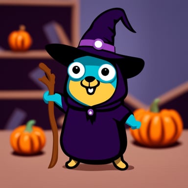 Go blue gopher as the witch gopher.