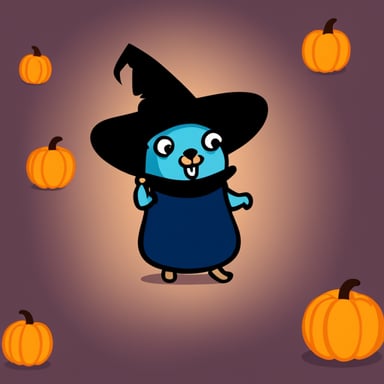 Go blue gopher as the witch gopher.