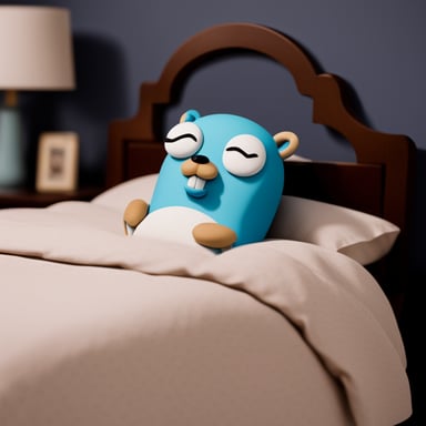 A sleepy Go Blue Gopher in bed