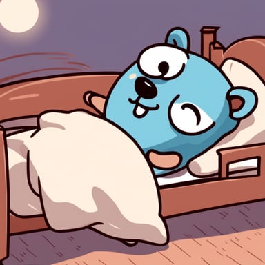 A sleepy Go Blue Gopher in bed
