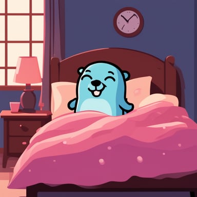 A sleepy Go Blue Gopher in bed