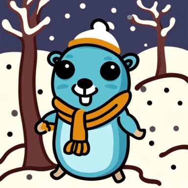 Happy Go Blue Gopher chilling in winter.