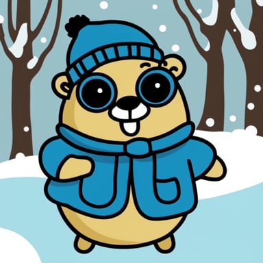 Happy Go Blue Gopher chilling in winter.