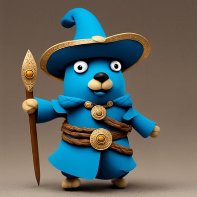 Go Blue Gopher, the ancient warrior, wearing a blue coat.