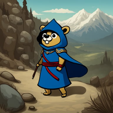 Go Blue Gopher, the ancient warrior, wearing a blue coat.