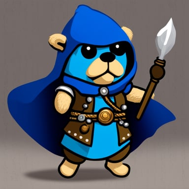 Go Blue Gopher, the ancient warrior, wearing a blue coat.
