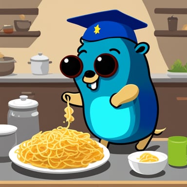 Go Blue Gopher, a friendly gopher who loves sharing meals with friends.