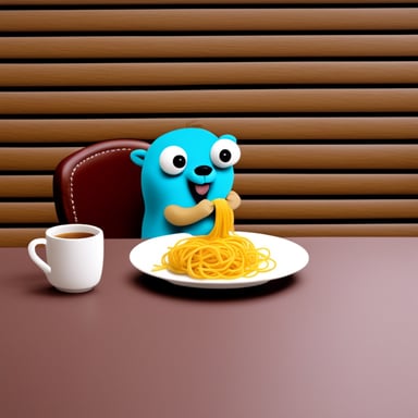 Go Blue Gopher eating spaghetti.