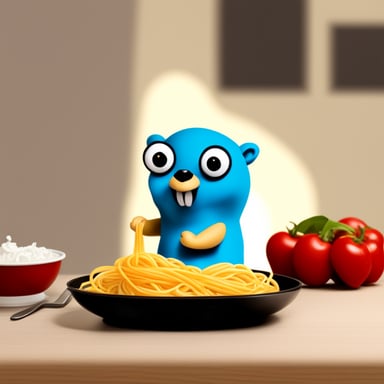 Go Blue Gopher eating spaghetti.