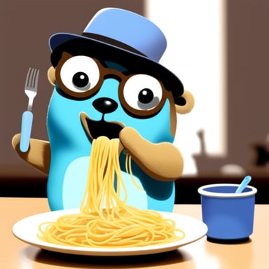 Go Blue Gopher eating spaghetti.