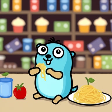Go Blue Gopher eating spaghetti.