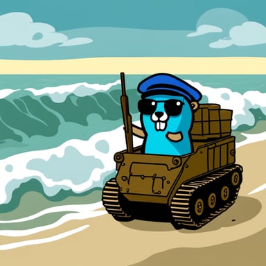 Go Blue Gopher storming the beaches of Normandy.