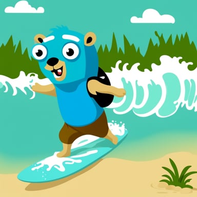 Go Blue Gopher surfing in the summer.