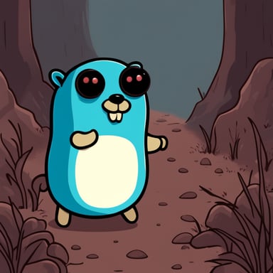 Go blue gopher in a creepy dark fantasy world.