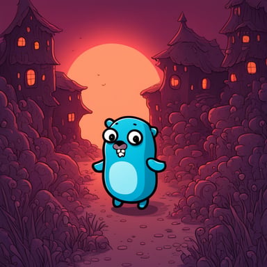 Go blue gopher in a creepy dark fantasy world.