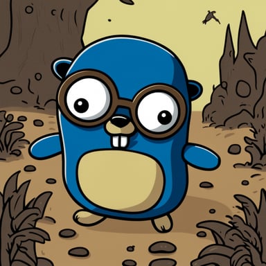Go blue gopher in a creepy dark fantasy world.