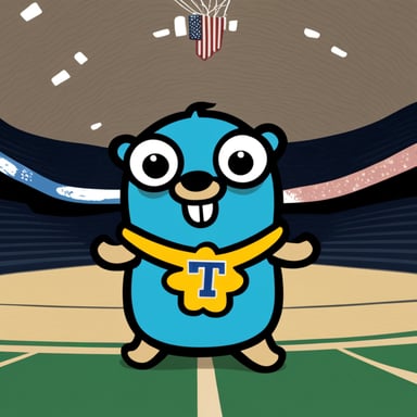 Two Go Blue Gopher mascots are stacked on top of each other.