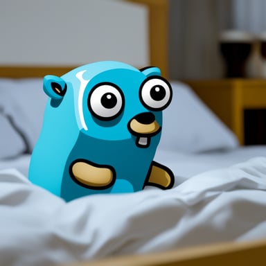 Go Blue Gopher laying in bed.