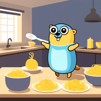 Go Blue Gopher is making pasta.