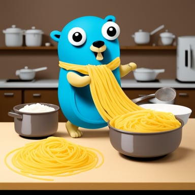 Go Blue Gopher is making pasta.