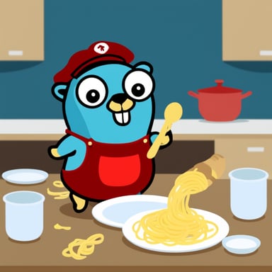 Go Blue Gopher is making pasta.