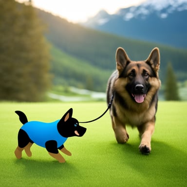 Go Blue Gopher walking a German shepherd.