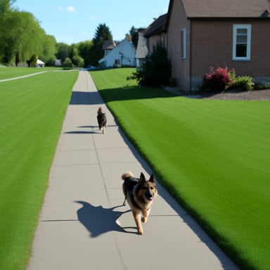Go Blue Gopher walking a German shepherd.