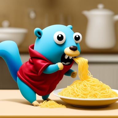 Go Blue Gopher eating fat noodles