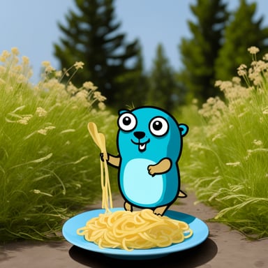 Go Blue Gopher eating fat noodles