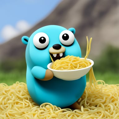 Go Blue Gopher eating fat noodles