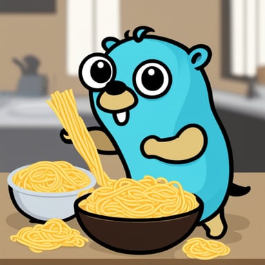 Go Blue Gopher eating fat noodles