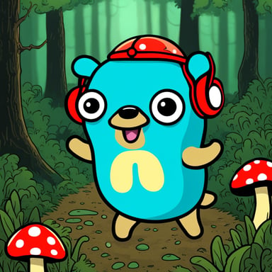 Go Blue Gopher was dancing in the forest with mushrooms, enjoying a rave nearby the DJ gear.