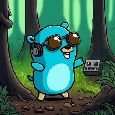 Go Blue Gopher was dancing in the forest with mushrooms, enjoying a rave nearby the DJ gear.