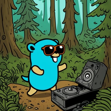 Go Blue Gopher was dancing in the forest with mushrooms, enjoying a rave nearby the DJ gear.