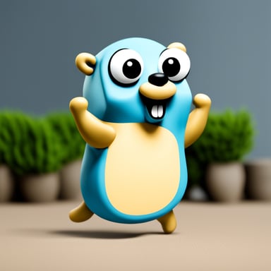 Go blue gopher as a cheerful, energetic mascot.