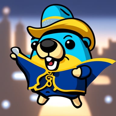 Go blue gopher as a cheerful, energetic mascot.